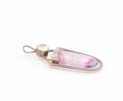 925 Sterling Silver Vintage Pendant Moonstone & Amethyst Quartz Drop  PT26662