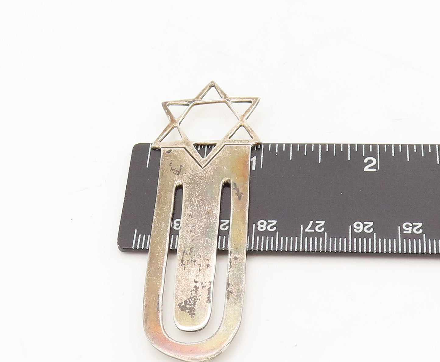 925 Sterling Silver  Vintage Stencil Cut Star Of David Solid Bookmark  TR3658