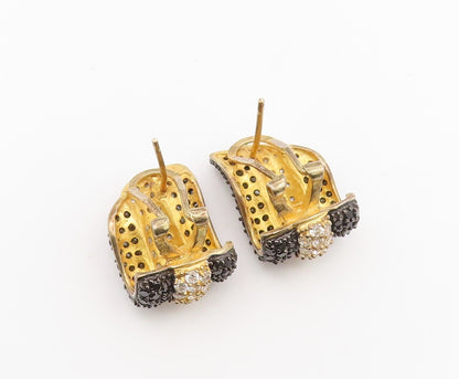 925 Sterling Silver Vintage Earrings Gold Plated Spinel & CZ Cluster  EG14191
