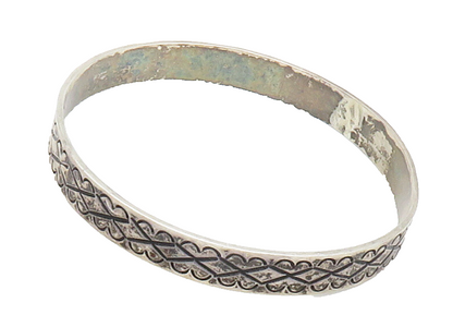TAXCO MEXICO 925 Silver  Vintage Love Heart Patterned Bangle Bracelet  BT6593