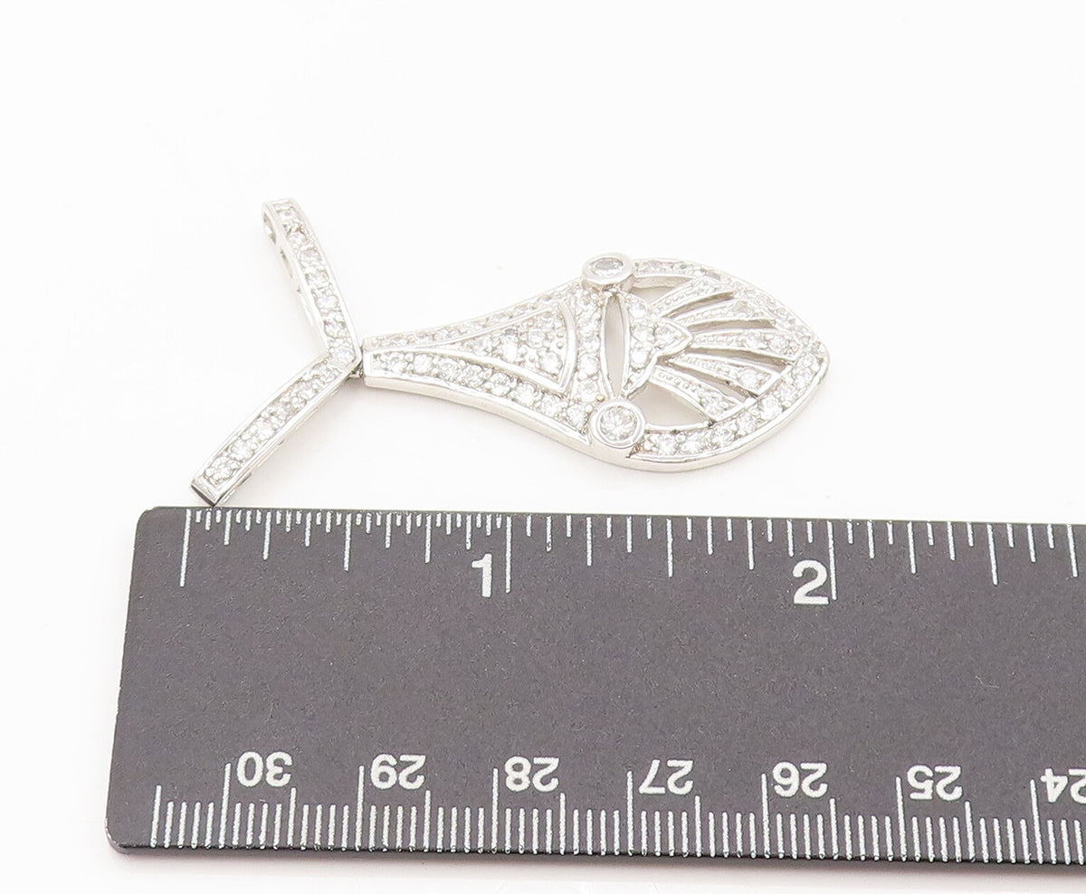 925 Sterling Silver Vintage Pendant Topaz Beaded Carved Teardrop Fan  PT22624