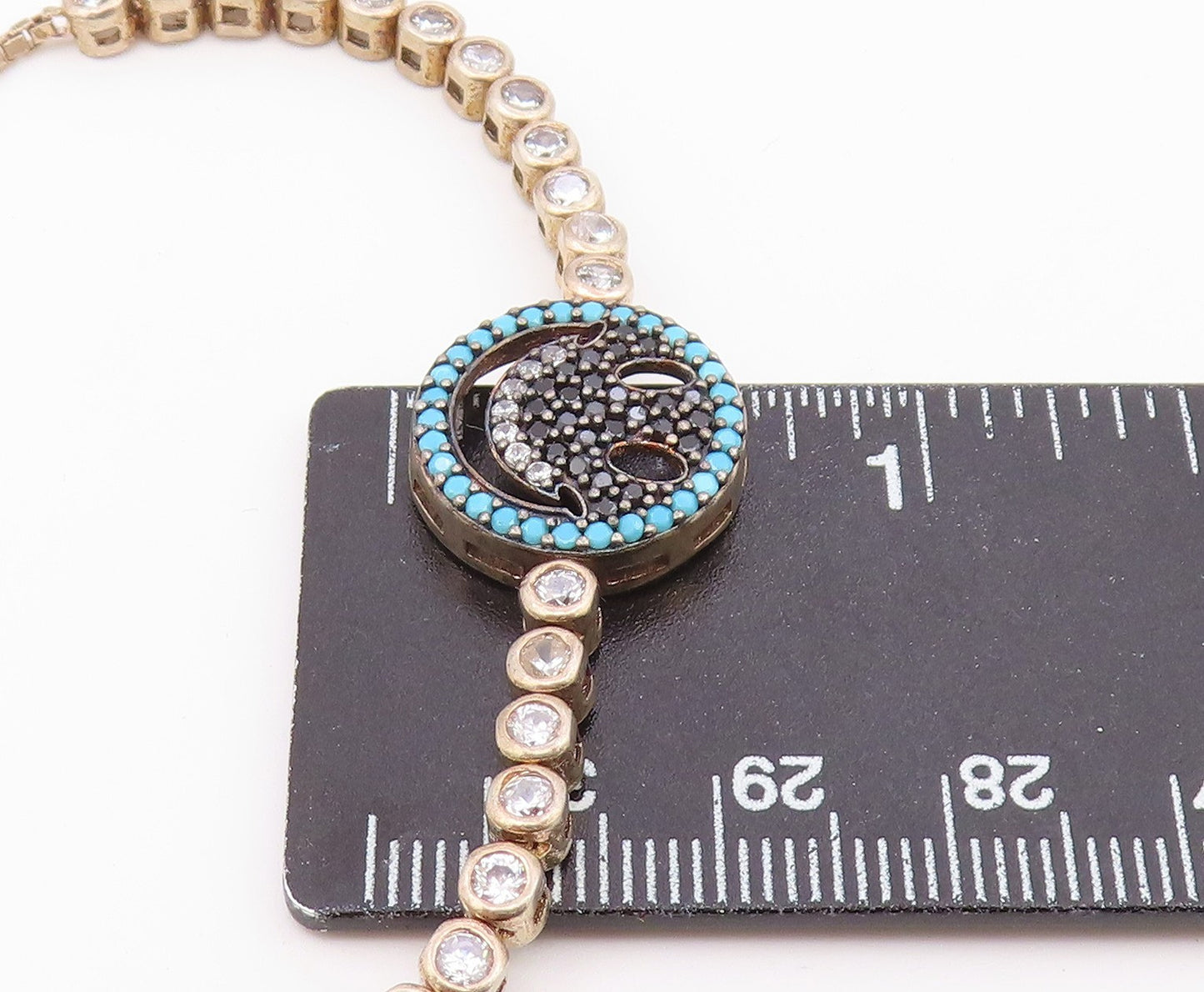 925 Silver  Vintage Turquoise Spinel & Cubic Zirconia Chain Bracelet  BT8789