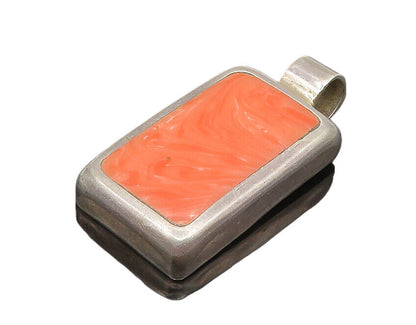MEXICO 925 Sterling Silver Vintage Inlaid Rhodochrosite Pendant PT14775