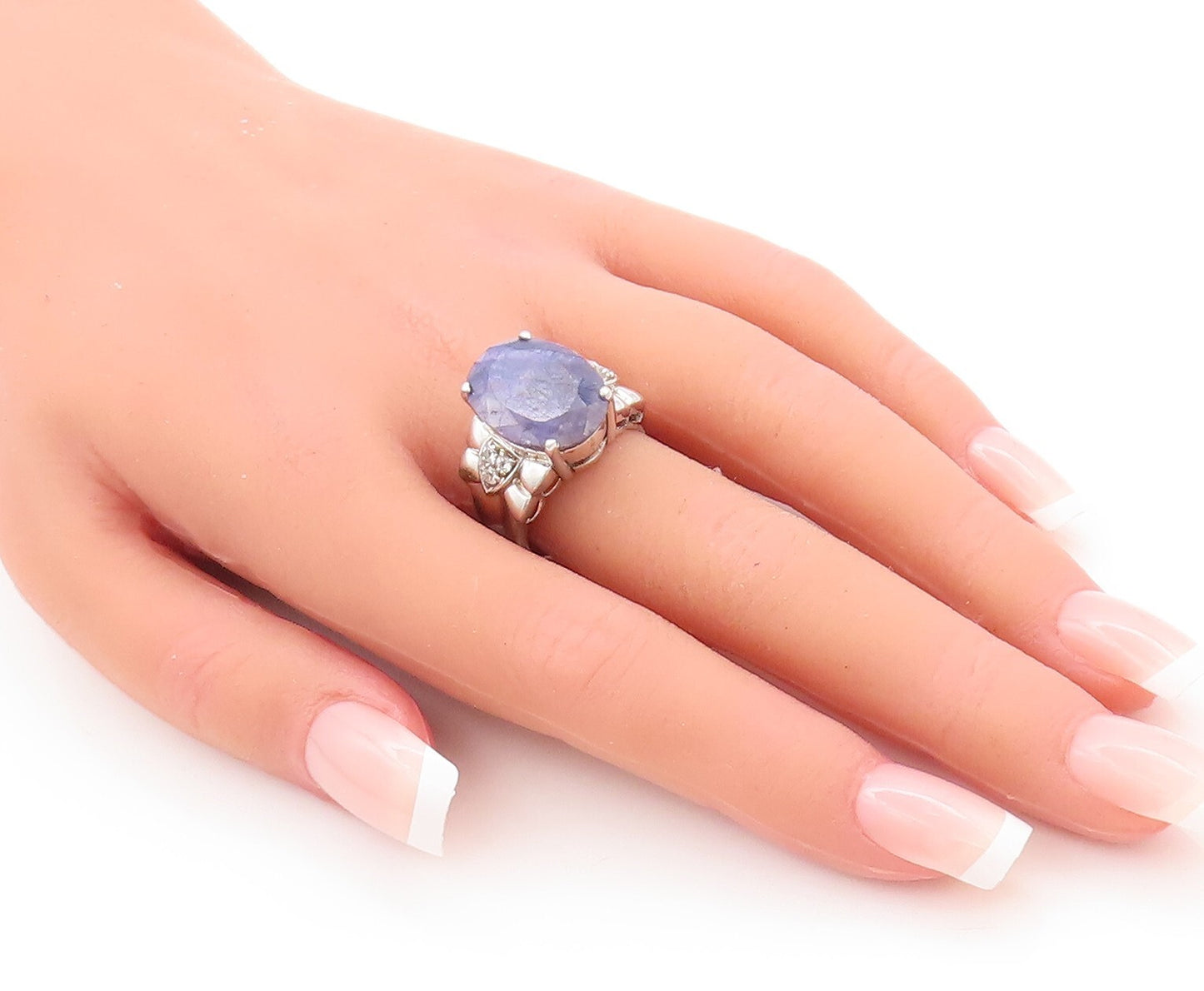 925 Sterling Silver Vintage Ring Carved Topaz & Oval Cut Sapphire  Sz 7  RG29844