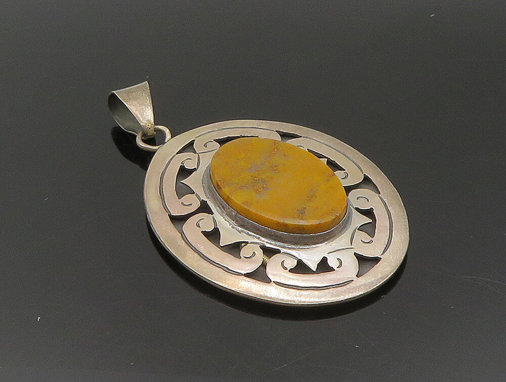 MEXICO 925 Sterling Silver Vintage Swirl Pattern Ocean Jasper Pendant PT20125