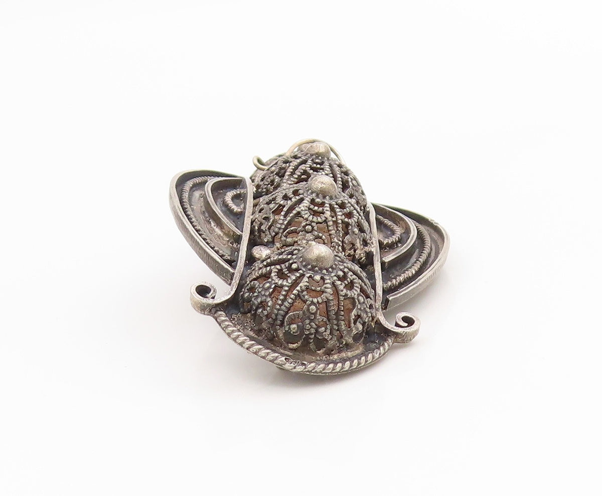 925 Sterling Silver Vintage Brooch Pin MIDDLE EAST Intricate Filigree  BP12170