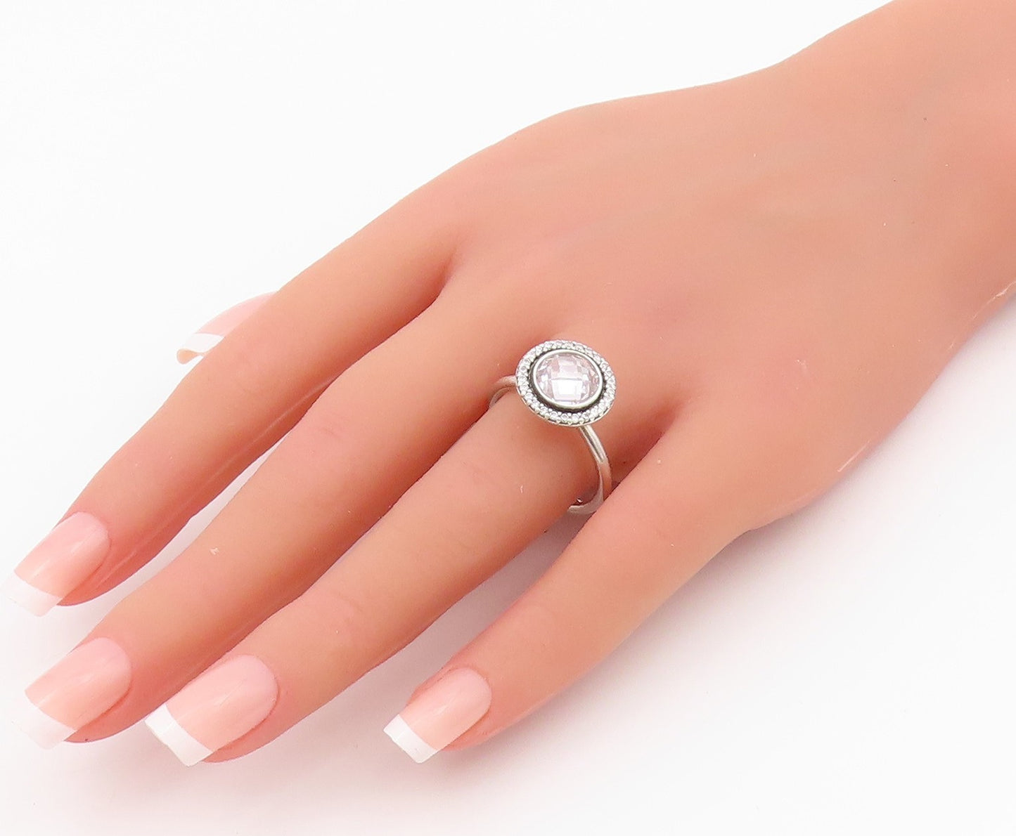 925 Sterling Silver Vintage Ring PANDORA Round Main Stone Halo CZ  Sz 9  RG33025