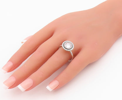 925 Sterling Silver Vintage Ring PANDORA Round Main Stone Halo CZ  Sz 9  RG33025