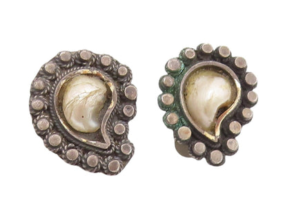 925 Sterling Silver Vintage Earrings Antique Pearl Tear Drop Shape  EG13544