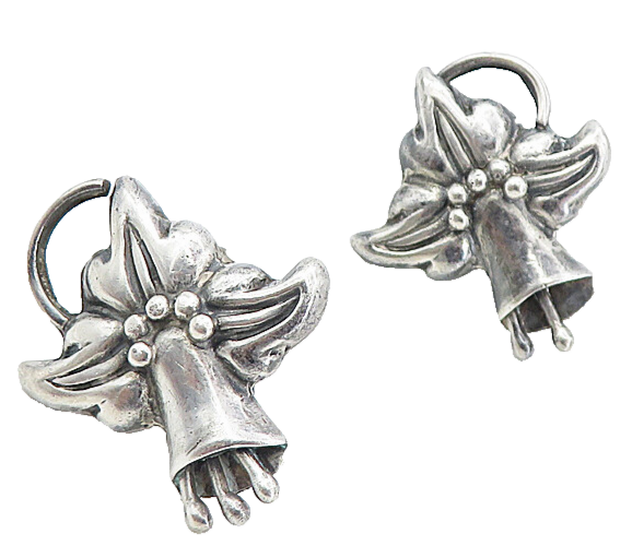 MEXICO 925 Sterling Silver  Vintage Flower Non Pierce Drop Earrings  EG4088