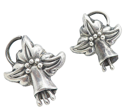 MEXICO 925 Sterling Silver  Vintage Flower Non Pierce Drop Earrings  EG4088
