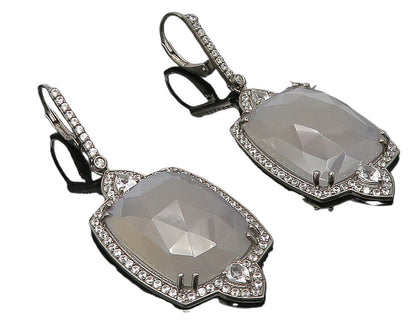925 Sterling Silver  Faceted Quartz & Topaz Dark Tone Dangle Earrings  EG5628