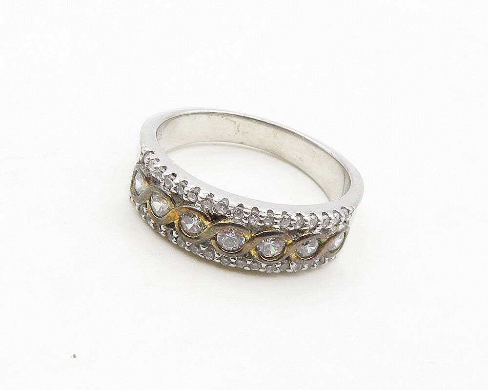 925 Sterling Silver  Cubic Zirconia Two Tone Swirl Band Ring Sz 7  RG19327