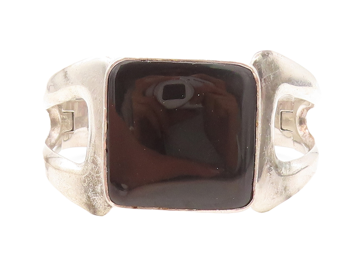 RCN MEXICO 925 Sterling Silver  Vintage Black Onyx Bangle Bracelet  BT3189