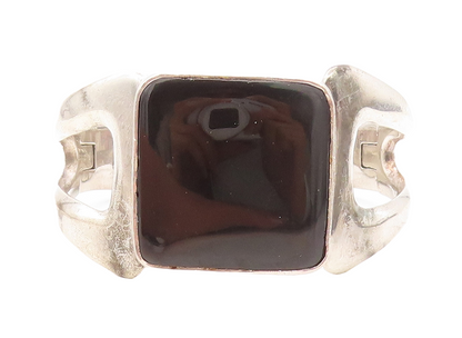 RCN MEXICO 925 Sterling Silver  Vintage Black Onyx Bangle Bracelet  BT3189
