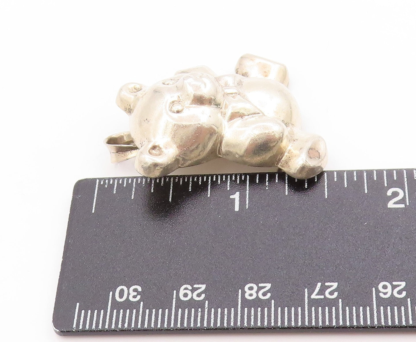 925 Sterling Silver Vintage Brooch Minimalist Puffy Teddy Bear Charm Pin BP11925