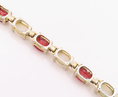 925 Sterling Silver Vintage Bracelet Gold Rings Oval Garnet & Gemstones  BT10987