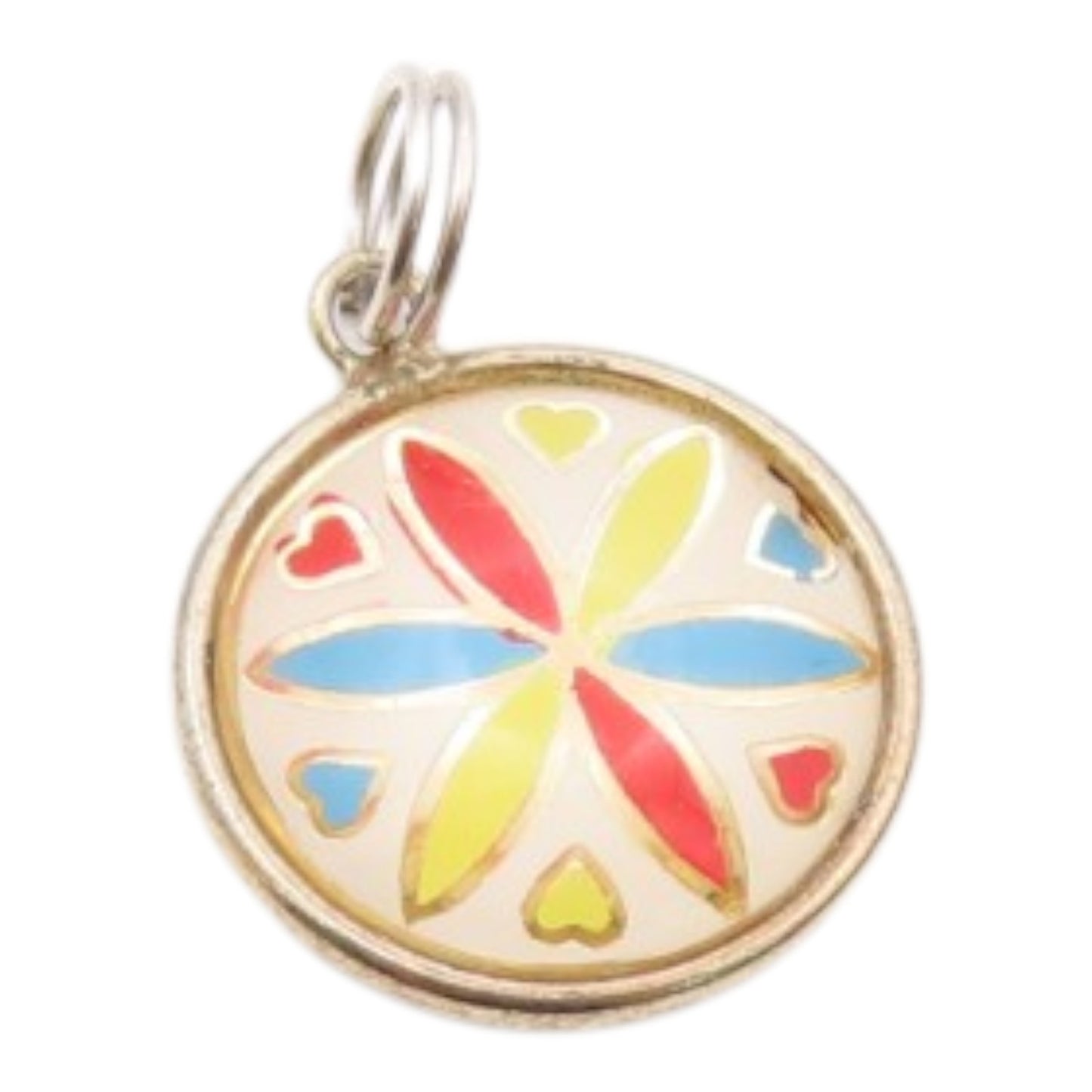 HOFFMAN 925 Silver  Vintage Enamel Flower Art Round Drop Pendant  PT19002