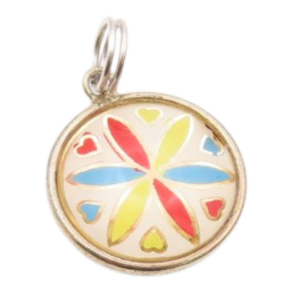 HOFFMAN 925 Silver  Vintage Enamel Flower Art Round Drop Pendant  PT19002