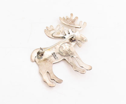 925 Sterling Silver Vintage Brooch Designer Cutout Reindeer  BP11499