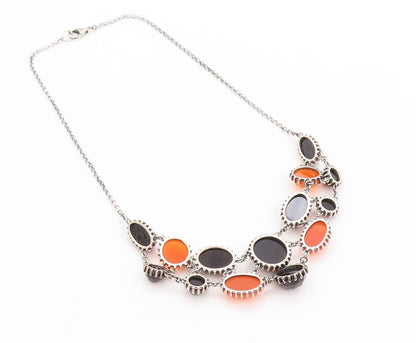 925 Sterling Silver Vintage Necklace Oval & Round Cut Carnelian & Onyx  NE4557