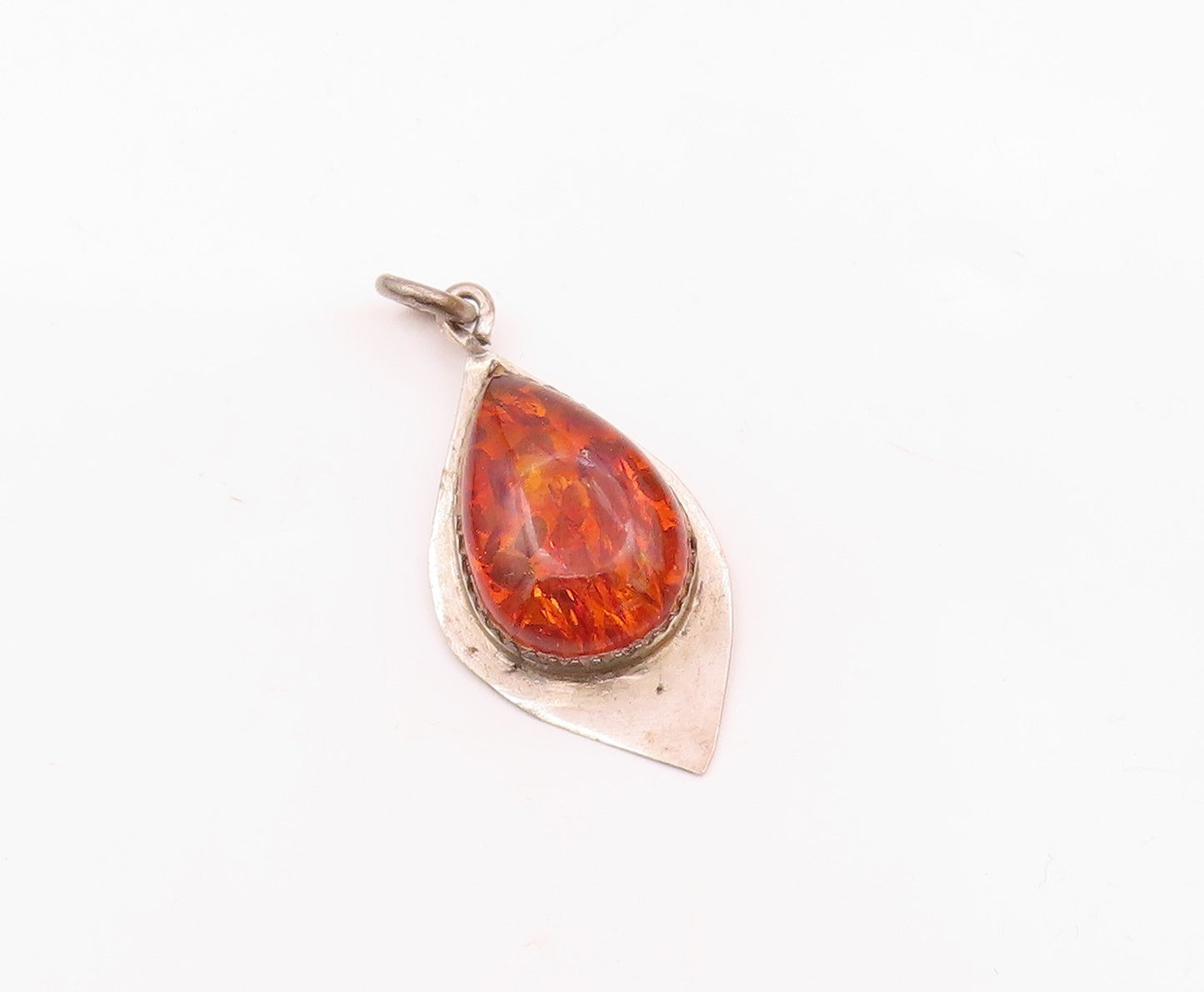 DESIGNER 925 Sterling Silver Vintage Pear Shape Baltic Amber Pendant PT21037