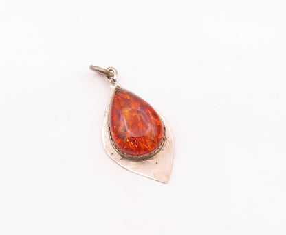 DESIGNER 925 Sterling Silver Vintage Pear Shape Baltic Amber Pendant PT21037