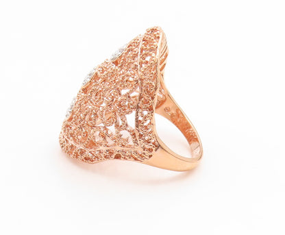 925 Sterling Silver Vintage Ring Gold Plated CZ Intricate Openwork Sz 8 RG35216