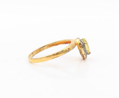 925 Sterling Silver Vintage Ring Gold Plated Diamonds & Gemstones  Sz 8  RG30312