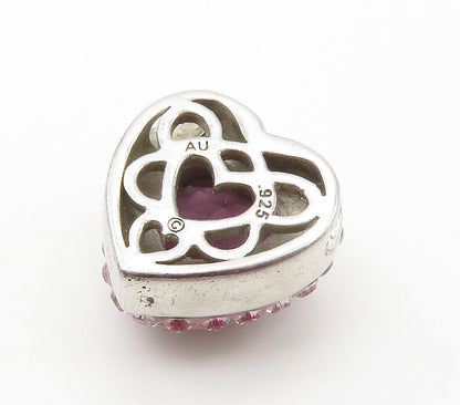 925 Sterling Silver  Shiny Amethyst & Topaz Love Heart Slide Pendant  PT11929
