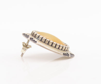 925 Sterling Silver Vintage Earrings Cabochon Yellow Agate EG12890