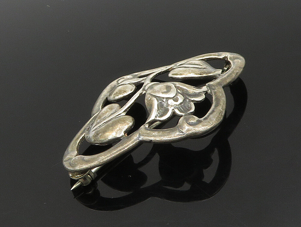 925 Sterling Silver  Vintage Antique Floral Vine Motif Brooch Pin  BP9284