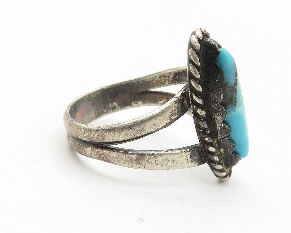 NAVAJO 925 Silver  Vintage Turquoise Twist Oval Cocktail Ring Sz 4  RG11668
