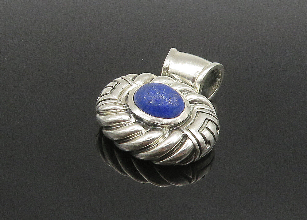 925 Sterling Silver  Vintage Cabochon Lapis Lazuli Oval Swirl Pendant  PT19327