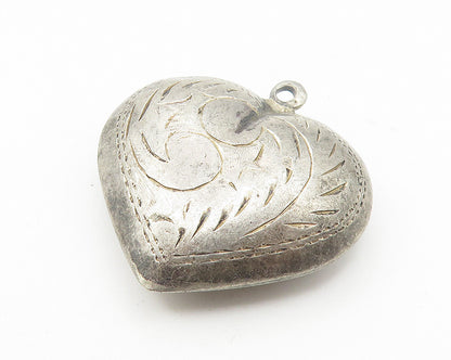 925 Sterling Silver  Vintage Dark Tone Floral Etched Love Heart Pendant PT8786
