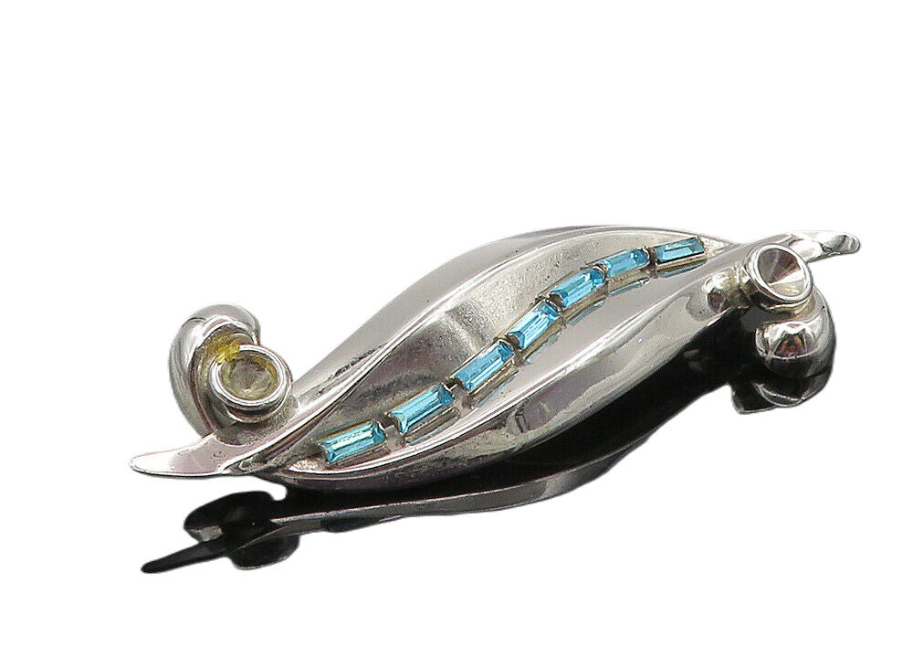 BOND BOYD 925 Sterling Silver  Vintage Blue Topaz Leaf Brooch Pin  BP4022