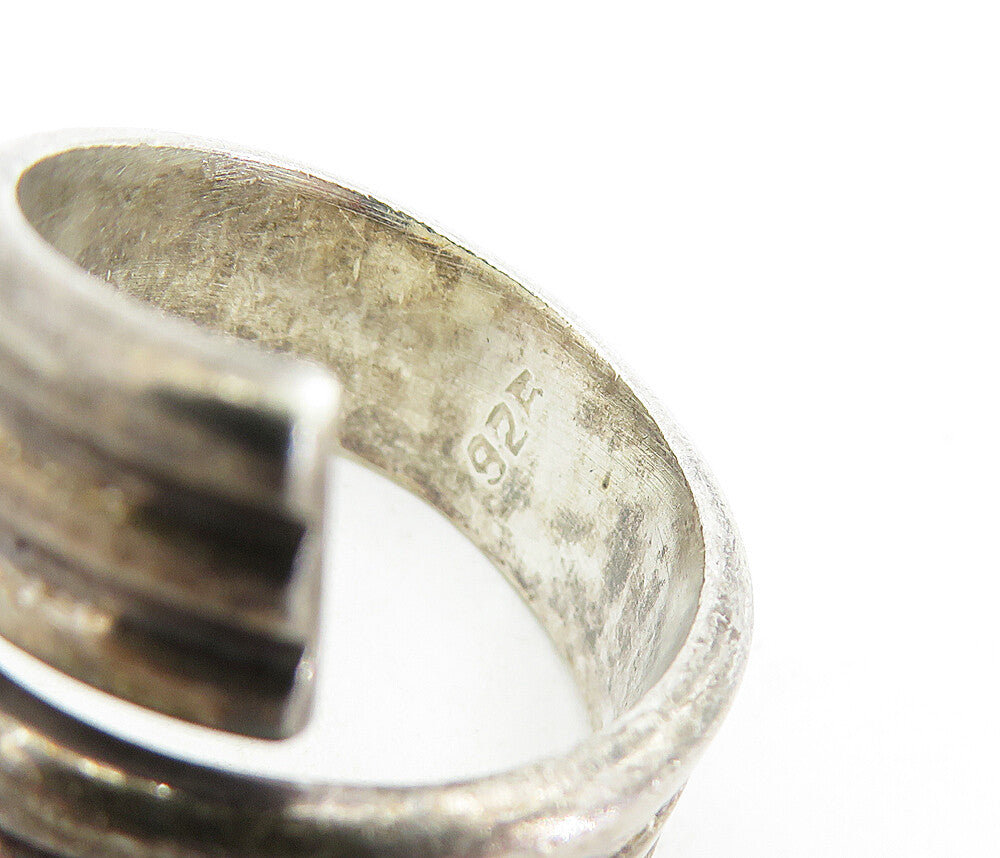 925 Sterling Silver  Vintage Dark Tone Ribbed Bypass Band Ring Sz 8  RG6814
