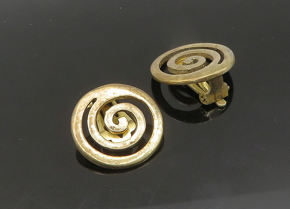 MMA 925 Silver  Vintage Gold Plated Round Spiral Non Pierce Earrings  EG10800
