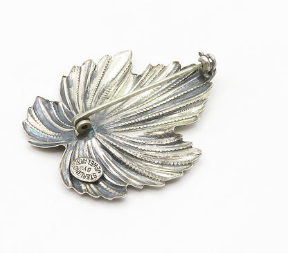 JEWEL ART 925 Sterling Silver  Vintage Shiny Floral Leaf Brooch Pin  BP5901