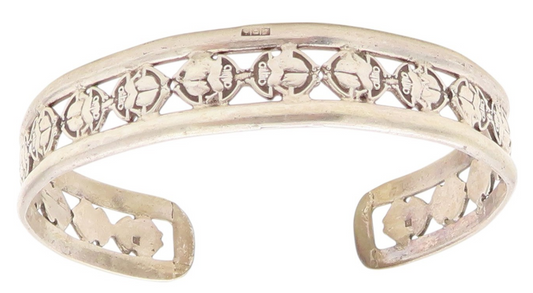 925 Sterling Silver Vintage Bracelet MIDDLE EAST Scarab Band Cut Cuff  BT11194