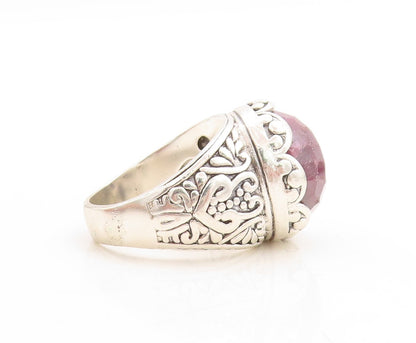 925 Sterling Silver Vintage Ring Large Floral Carved Gemstone  Sz 10.5  RG31483