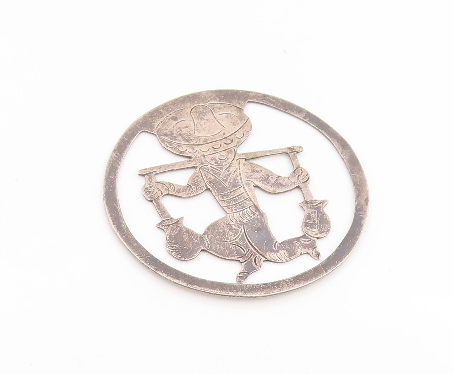 925 Sterling Silver Vintage Bookmark AE HEART MEXICO Water Carrier Motif  TR4228