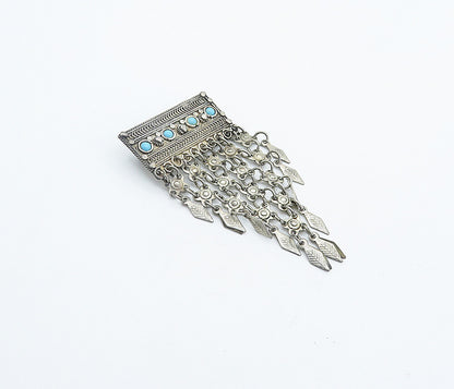 ISRAEL 925 Silver Vintage Petite Turquoise Dangling Leaves Brooch Pin BP2894