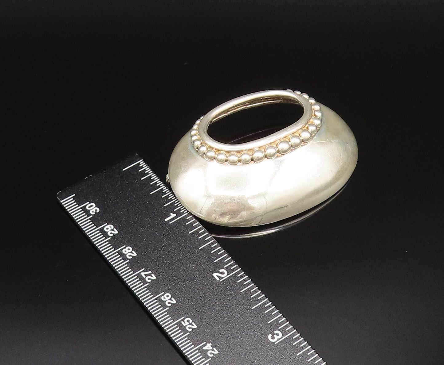 MEXICO 925 Sterling Silver  Vintage Beaded Open Oval Dome Brooch Pin  BP10039