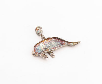 925 Sterling Silver Vintage Pendant Carved Sea Cow Ocean Manatee Charm  PT25887