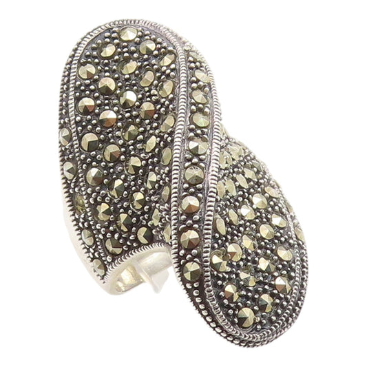 925 Sterling Silver Vintage Ring Classic Marcasite Swirly Wave Band Sz 6 RG35359