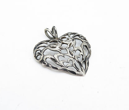 925 Sterling Silver  Vintage Dark Tone Open Design Love Heart Pendant  PT3252