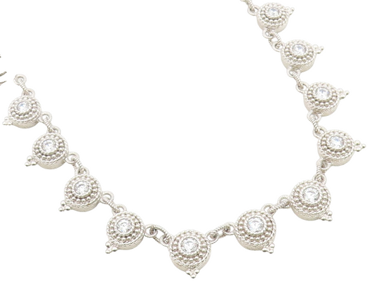 925 Sterling Silver Vintage Necklace JUDITH RIPKA CZ Beaded Halo Choker  NE4923