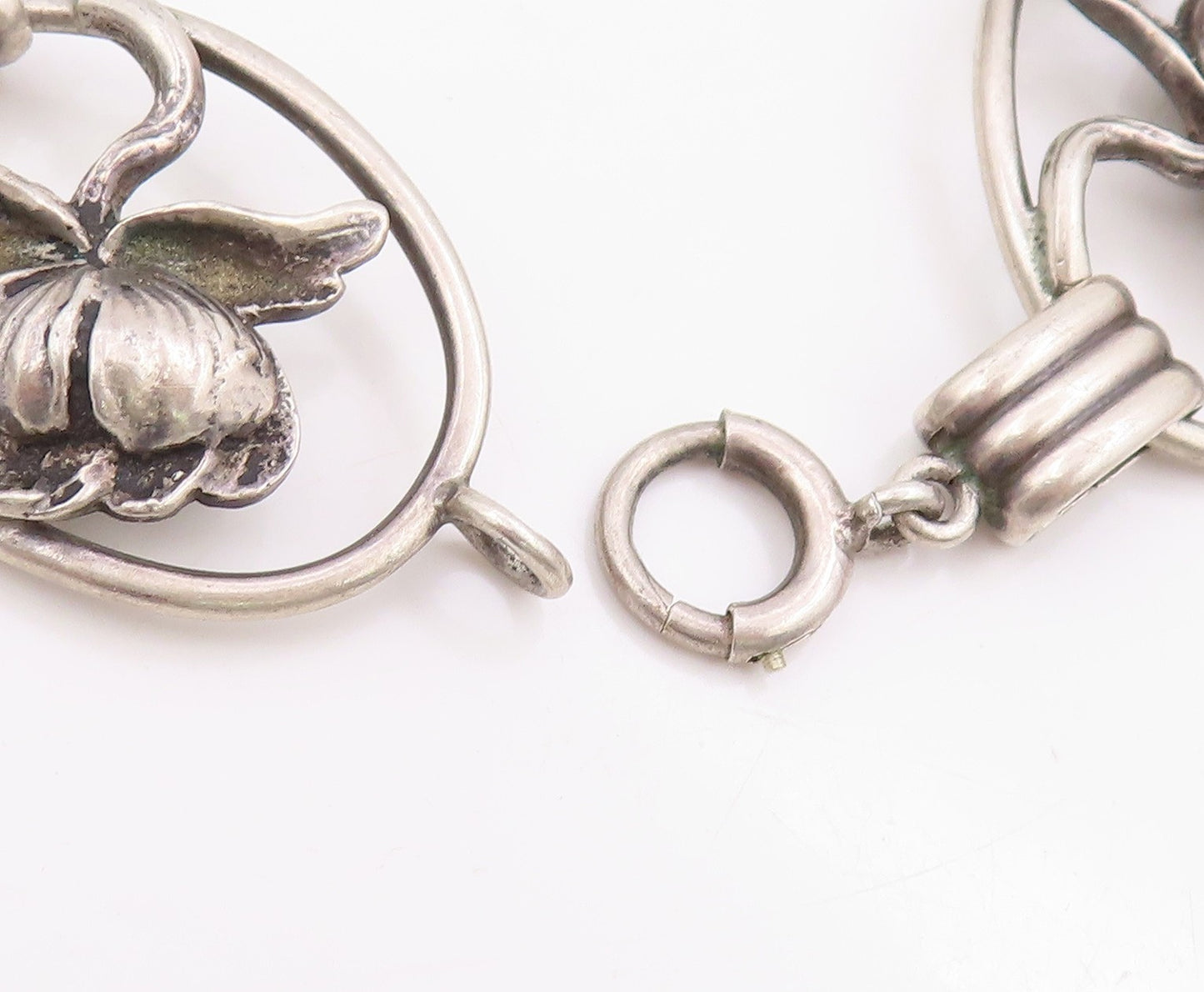 925 Sterling Silver Vintage Bracelet Carved Lotus Botanical Floral Link  BT11669