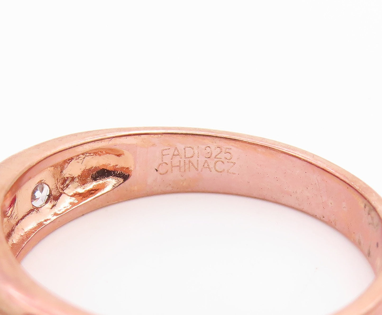 925 Sterling Silver Vintage Ring Gold Plated Pink & White CZ Dome Sz 7.5 RG35788